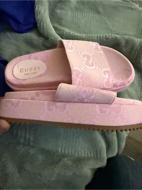 Gucci Light Pink GG Canvas Slide Sandals